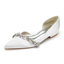 Scarpe da donna a punta piatta classiche scarpe da sposa in raso con strass