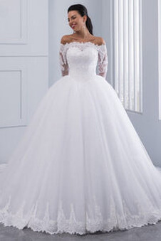 Abito da sposa Maniche Lunghe Formale Gonna lunga Festoni Quanto Tulle