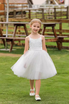 Abito cerimonia bambina in pizzo Spiaggia Naturale Spaghetti spalline Pizzo francese