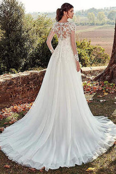 Abito da sposa Pizzo Lungo Maniche Lunghe Quanto Shiena Sheer Applique