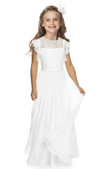 Abito cerimonia bambina Primavera in pizzo Chiffon Eleganti Breve treno Naturale