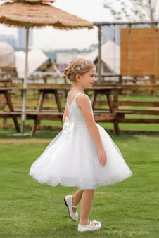 Abito cerimonia bambina in pizzo Spiaggia Naturale Spaghetti spalline Pizzo francese