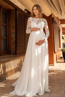 Abito da sposa Eleganti Spiaggia Applique Lungo Reale vita alta Premaman