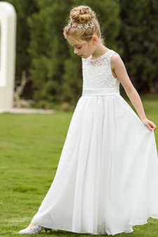 Abito cerimonia bambina Eleganti Senza Maniche in pizzo Chiffon Cerniera Naturale