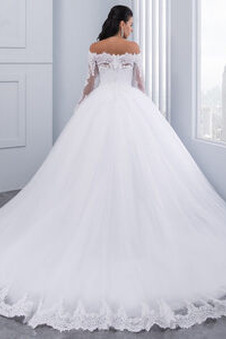 Abito da sposa Maniche Lunghe Formale Gonna lunga Festoni Quanto Tulle