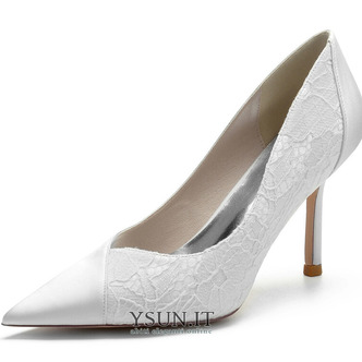 Scarpe da sposa in pizzo bianco scarpe da sposa con strass scarpe da damigella d'onore con strass a spillo da donna - Pagina 1