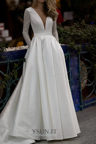 Abito da sposa Semplici V-Scollo Maniche Lunghe Primavera Raso a linea - Pagina 1