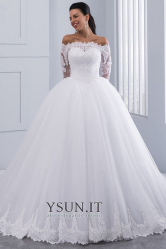 Abito da sposa Maniche Lunghe Formale Gonna lunga Festoni Quanto Tulle - Pagina 1