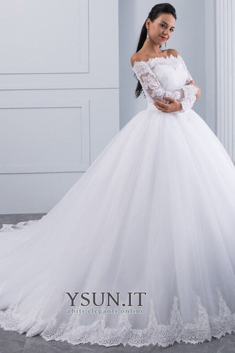 Abito da sposa Maniche Lunghe Formale Gonna lunga Festoni Quanto Tulle - Pagina 3