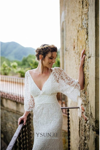 Abito da sposa Eleganti A Terra Profondo scollo a v in pizzo Schiena Nuda - Pagina 4