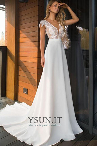 Abito da sposa Lungo Naturale unbacked V-Scollo Pizzo A-Line - Pagina 3