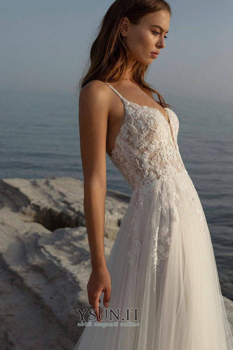 Abito da sposa A-Line Pizzo Overlay Lungo Perline Schiena Nuda Profondo V-scollo - Pagina 3