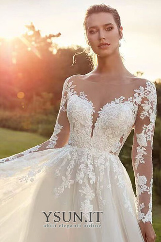 Abito da sposa Bottone all'aperto moda Tulle A-Line Profondo scollo a v - Pagina 4