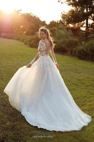 Abito da sposa Bottone all'aperto moda Tulle A-Line Profondo scollo a v - Pagina 2