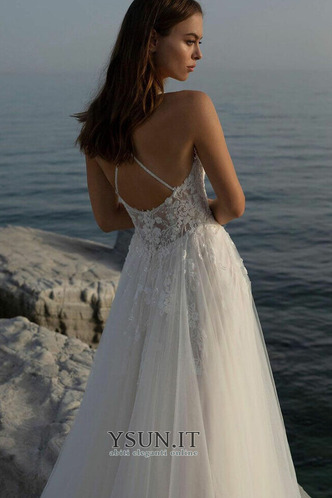 Abito da sposa A-Line Pizzo Overlay Lungo Perline Schiena Nuda Profondo V-scollo - Pagina 2